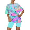 thumbnail image 1 of Tnhcen Women's Summer Printed Crewneck Short Sleeve Top & Shorts Set | Casual Home Wear | Stretchy Polyester Spandex | S-3XL, 1 of 6