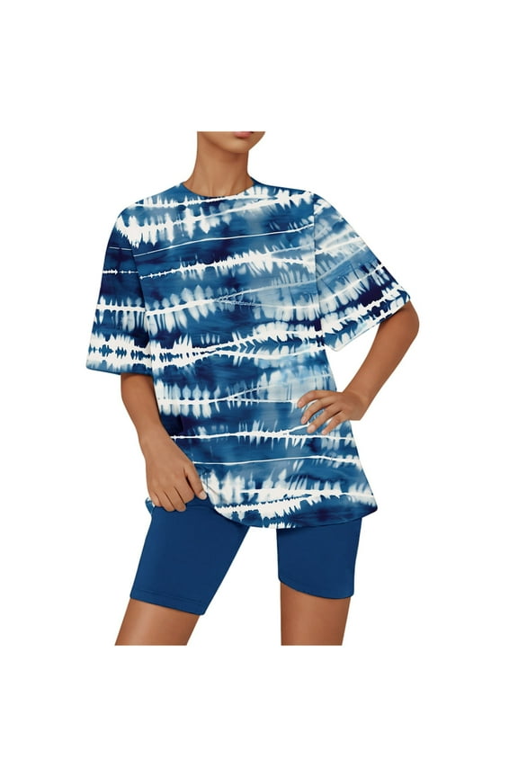 Women's Summer Printed Crewneck Short Sleeve Top & Shorts Set | Casual Home Wear | Stretchy Polyester Spandex | S-3XL