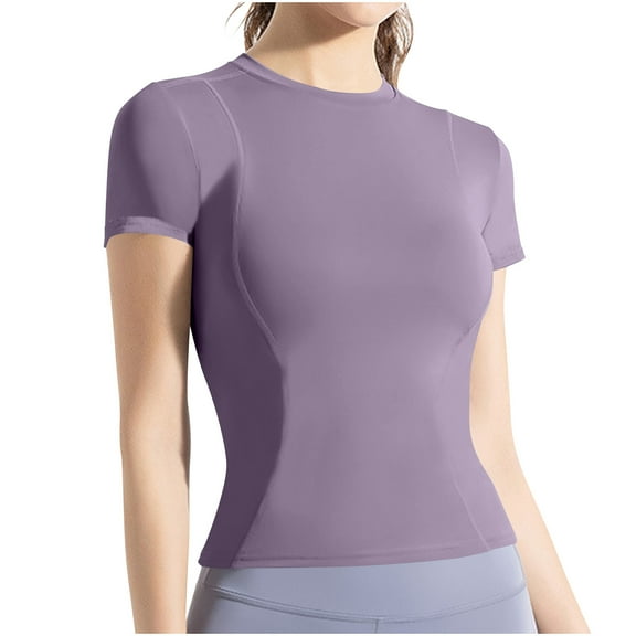 Tnhcen Women's Summer Quick-Dry Slim Fit Crewneck Short Sleeve Shirt | Nylon Spandex Athletic Basics | Breathable Stretchy Tank Tops for Workout & Casual | M-3XL