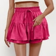 thumbnail image 1 of Tnhcen Women's Summer Ruffle Hem Drawstring Culotte Shorts Bubble Crinkle High-Waisted Elastic Waist Flowy Shorts S-2XL Multiple Colors Available, 1 of 8
