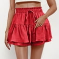 thumbnail image 1 of Tnhcen Women's Summer Ruffle Hem Drawstring Culotte Shorts Bubble Crinkle High-Waisted Elastic Waist Flowy Shorts S-2XL Multiple Colors Available, 1 of 8