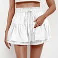 thumbnail image 1 of Tnhcen Women's Summer Ruffle Hem Drawstring Culotte Shorts Bubble Crinkle High-Waisted Elastic Waist Flowy Shorts S-2XL Multiple Colors Available, 1 of 8