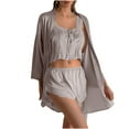 thumbnail image 1 of Tnhcen Women's Summer Satin Pajama Set Lace Trimmed Camisole Shorts with Robe 3-Piece Cooling Sleepwear Loungewear for Home​ M-L, 1 of 2