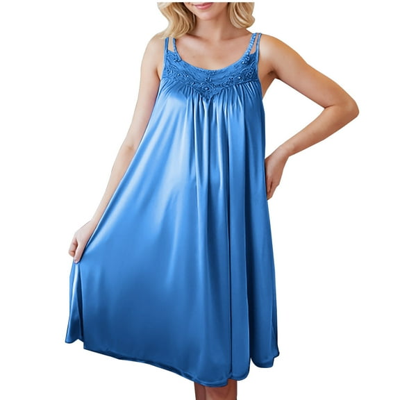 Tnhcen Women's Summer Lace Collar Sleeveless Plus Size Ice Silk Mid-Length Sleep Dress Free Size Cool Pajama Gown