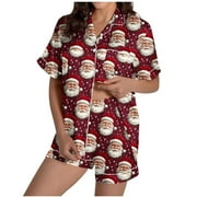 TNHCEN Women's Summer Short Sleeve Shorts Pajamas Set Button-Up Sleepwear with Vivid Prints Homewear​ S-XL