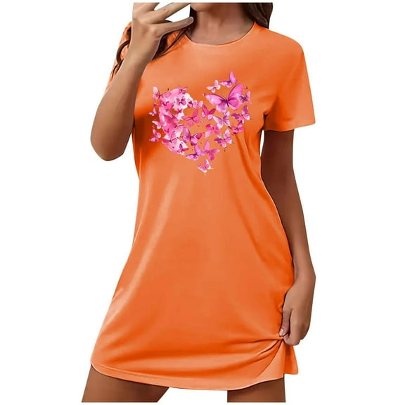 Tnhcen Women's Summer Sleep Dress – Round Neck Short Sleeve Fashion Print Soft Pajamas Set S-2XL Plus Size for Home/Relaxing