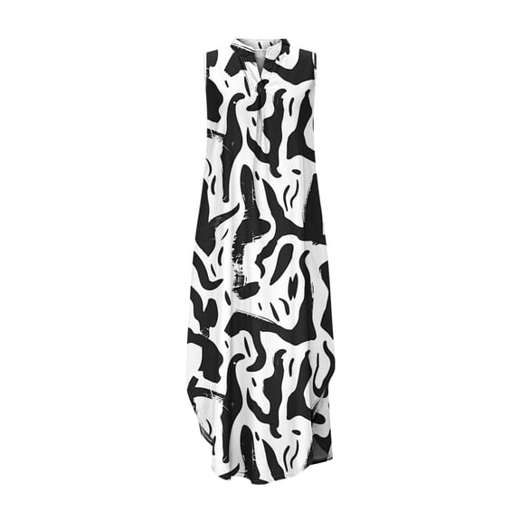 Tnhcen Women's Summer Sleeveless Print Dress 4 - Way Stretch Casual Beach Cover - Up V - Neck Pocket Relaxed Fit Loose Dress, Available in S - 2XL