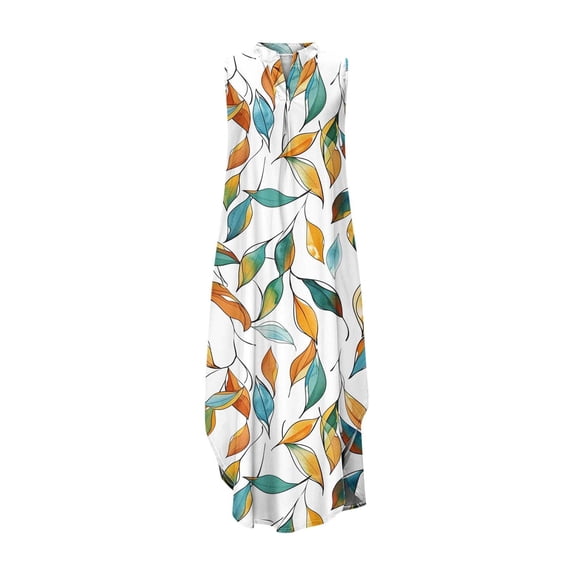 Tnhcen Women's Summer Sleeveless Print Dress 4 - Way Stretch Casual Beach Cover - Up V - Neck Pocket Relaxed Fit Loose Dress, Available in S - 2XL