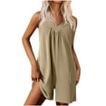 thumbnail image 1 of Tnhcen Women's Summer Sleeveless V-Neck Jumpsuit - Waffle Knit Pocket Romper with Side Slit Lightweight Stretchy Stretch Jumpsuit S-2XL Multiple Colors Available, 1 of 9