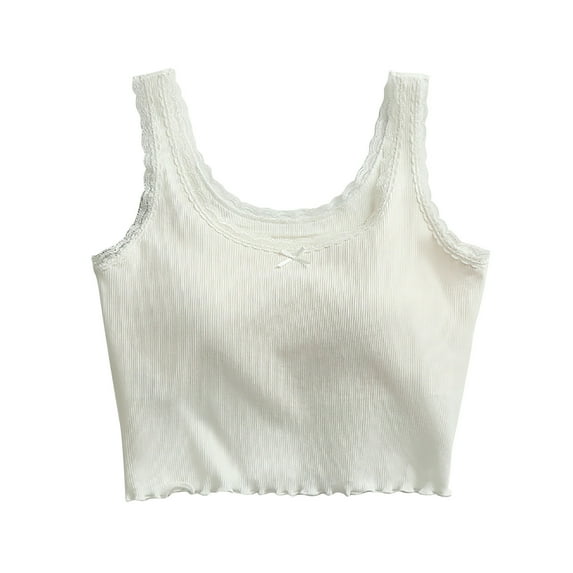 Tnhcen Women's Summer Solid Color Camisole with Built-in Bra Lace Trim Spaghetti Strap Bow Decoration Sleeveless Sleepwear for S-XL