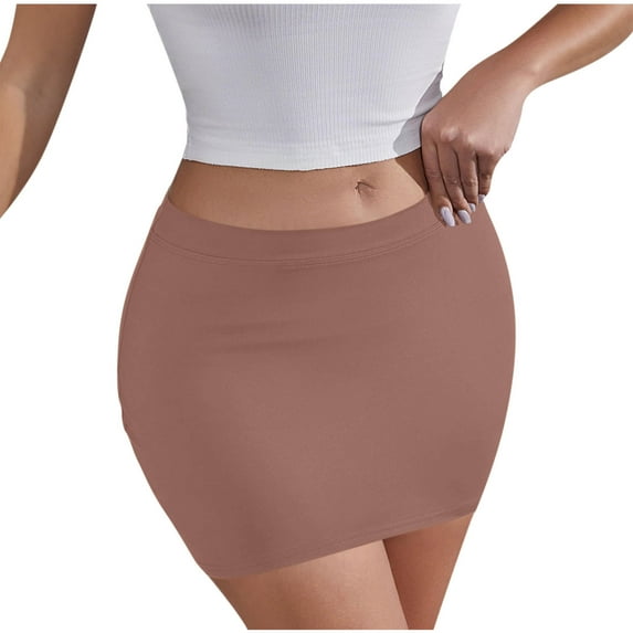 Tnhcen Women's Summer Solid Color Mini Skirt High Waisted Elastic Waist Bodycon Skirt Stretchy Casual Clubwear Plus Size S-2XL Soft Milk Silk Single-Sided Brushed Sexy Short Skirt