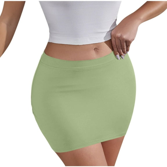Tnhcen Women's Summer Solid Color Mini Skirt High Waisted Elastic Waist Bodycon Skirt Stretchy Casual Clubwear Plus Size S-2XL Soft Milk Silk Single-Sided Brushed Sexy Short Skirt
