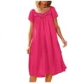 thumbnail image 1 of Tnhcen Women's Summer Solid Color Short Sleeve Loose Ice Silk Lace Sleepwear Dress | Free Size | Loungewear, 1 of 5