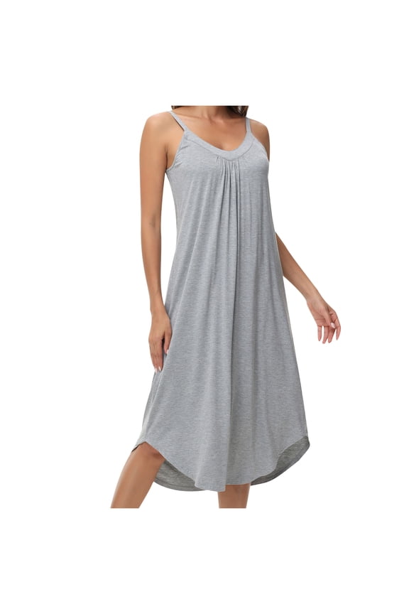 Women's Summer Solid Spaghetti Strap Sleep Dress Modal Cotton Polyester Loose-Fit Nightgown with Flowy Skirt for S-2XL & Breathable