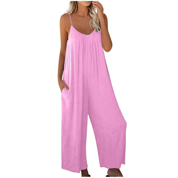 Tnhcen Women's Summer Spaghetti Strap Pocketed Jumpsuit Lightweight Stretchy Romper with Pockets Spandex-Blend Casual Wear for Beach Travel Outdoors S-3XL Sizes