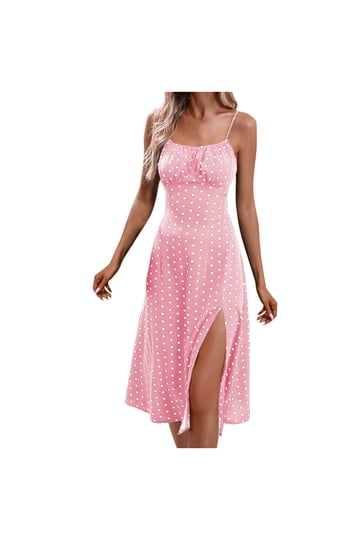 women's pink off the shoulder dress Unique Vintage Pink Pin Dot Off The Shoulder Prairie Swing Dress
