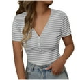 thumbnail image 1 of Tnhcen Women's Summer Striped V-Neck Button-Front Ruffled Top Plus Size Casual Essential S-2XL Breathable Summer Shirt, 1 of 8