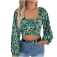 thumbnail image 1 of Tnhcen Women's Summer Vintage Floral Square Neck Crop Blouses - Loose Fit Long Sleeve Tops with Drawstring Plus Size Friendly (S-XL), 1 of 8