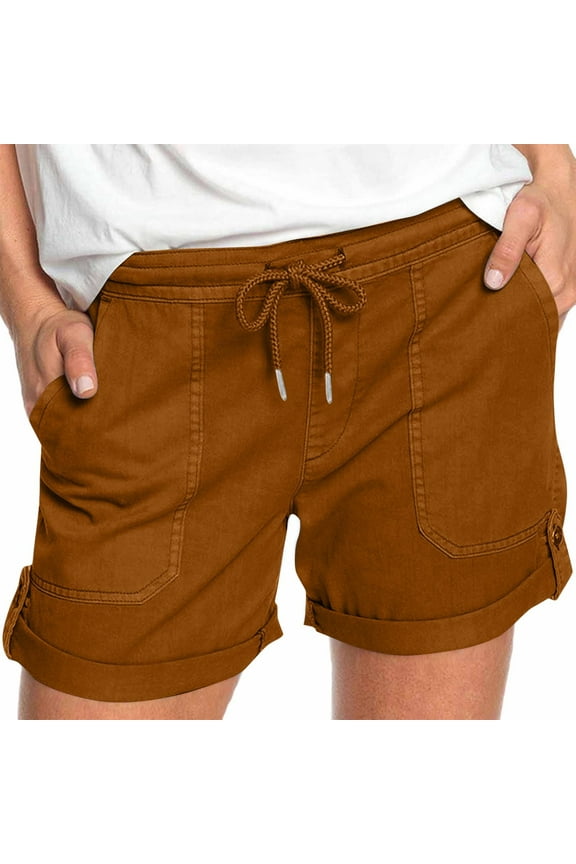 Women's Summer Vintage Twill Shorts Drawstring Elastic Waist Multi-Pocket Casual Shorts Breathable Comfort S-2XL Multiple Colors Available