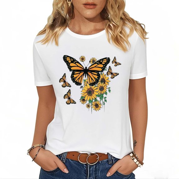 Tnhcen Women's Summer Y2K Style Colorful Print Cotton T-Shirt - Short Sleeve Basics Plus Size S-2XL Breathable Cute Graphics Tops