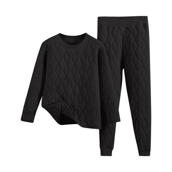 Tnhcen Women's Thermal Pajama Set Quilted Sleepwear Winter Warm Loungewear Nylon Spandex Pajamas Cozy Home Wear M-2XL Multiple Colors Available Black