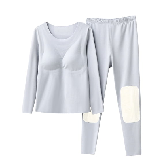 Tnhcen Women’s Thermal Pajama Set with Detachable Pads - Cozy Round Neck Top & Knee-Warmer Pants Plus Size M-3XL Soft Sleepwear for Women