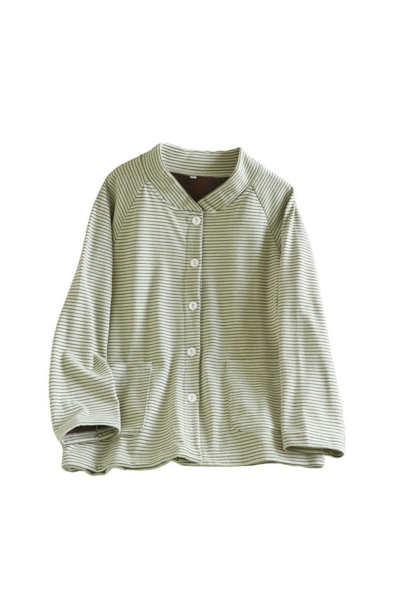 Women's Thermal V-Neck Pajama Top Long Sleeve Button-Up Sleepwear with Pockets Nylon Spandex Soft Cozy Fall Winter M-XL Green