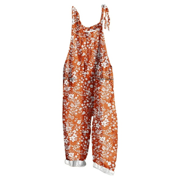 Tnhcen Women's Trendy Printed Sleeveless Two-Pocket Casual Overalls Jumpsuit S-5XL | Bamboo Linen Summer Pants