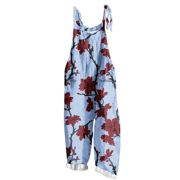 Tnhcen Women's Trendy Printed Sleeveless Two-Pocket Casual Overalls - Rayon Linen S-5XL Extended Sizes