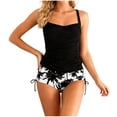 thumbnail image 1 of Tnhcen Women's Tropical Palm Print Tankini Swimsuit Set, High Waisted Drawstring Bikini Bottoms, Ruched Top, Nylon Spandex Swimwear, Plus Size S - XL Beachwear, 1 of 4