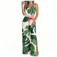 thumbnail image 1 of Tnhcen Women's Tropical Print Wide Leg Jumpsuit Halter Neck Backless Romper Elastic Waist 4-Way Stretch Culottes with Slit Beachwear Summer Outfit S-2XL, 1 of 6