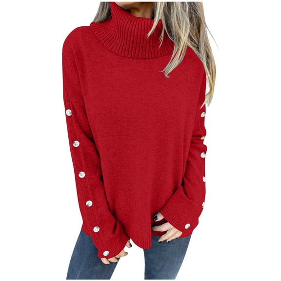 Tnhcen Women's Turtleneck Sweater Button Detail Knit Top Acrylic Material Soft Warm Loose Fit Casual Wear Long Sleeve Comfort S-3XL