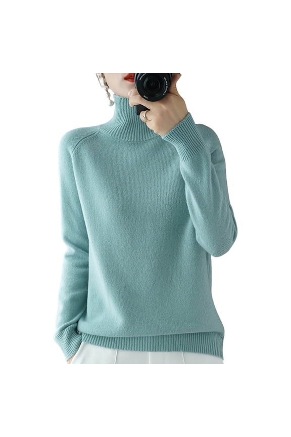 Women's Turtleneck Sweater Loose Fit Knit Top 100% Polyester Soft Pullover Solid Color Casual Wear Layering Comfort S-2XL