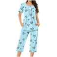 thumbnail image 1 of Tnhcen Women's Two Piece Sleep Shirt Short Pajama Sets Sleeve Print Pj Set Tops with Capri Pants Sleepwear S-3XL, 1 of 5