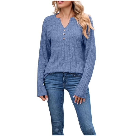 Tnhcen Women's V-Neck Button Up Sweater Ribbed Knit Long Sleeve Top Polyester Spandex Casual Pullover Fall Winter Fashion Tops Classic Basic Women's Clothing Plus Size S-2XL