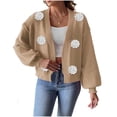 thumbnail image 1 of Tnhcen Women's V-Neck Floral Applique Cardigan Chunky Acrylic Knit Sweater Loose Fit Open Front Cover Up Fall Fashion Lace Sleeve Blouse Casual Boho Chic Sweater Coat S-XL, 1 of 5