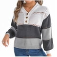 thumbnail image 1 of Tnhcen Women's V-Neck Lantern Sleeve Sweater Color Block Hollow Out Knit Top Acrylic Soft Pullover Casual Loose Fit Cardigan Chunky Knit Women's Fashion Bohemian Style Top S-L, 1 of 4