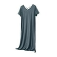 thumbnail image 1 of Tnhcen Women's V-Neck Modal Nightgown Long Sleepwear Short Sleeve Loose Fit Comfortable Soft Ankle Length L-XL Multiple Colors Available Army Green, 1 of 5