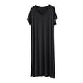 thumbnail image 1 of Tnhcen Women's V-Neck Modal Nightgown Long Sleepwear Short Sleeve Loose Fit Comfortable Soft Ankle Length L-XL Multiple Colors Available Black, 1 of 5
