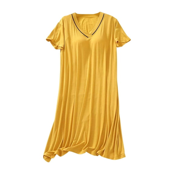 Tnhcen Women's V-Neck Nightgown Soft Stretch Sleepshirt Loose Fit Sleepwear Cotton-Like Nightdress M-2XL Home Lounge Dress Multiple Colors Available