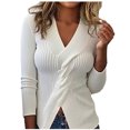 thumbnail image 1 of Tnhcen Women's V-Neck Split Hem Sweater Acrylic Soft Knit Top Casual Comfort Stretch Pullover Solid Color Loose Fit Blouse Chic Everyday Wear S-XL, 1 of 3