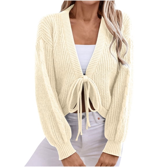 Tnhcen Women's V-Neck Tie-Front Sweater Puff Sleeve Knit Top Acrylic Casual Pullover Sexy Crewneck Blouse Loose Fit Loungewear Blue Women's Fashion Tops S-XL