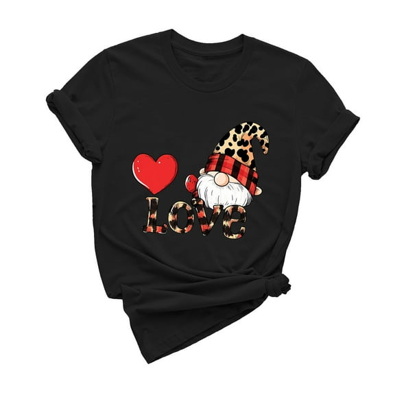 Tnhcen "Women's Valentine's Day Casual Short Sleeve Heart Print T-Shirt – Round Neck Holiday Gift Tops S-L Plus Size Friendly Shirts"