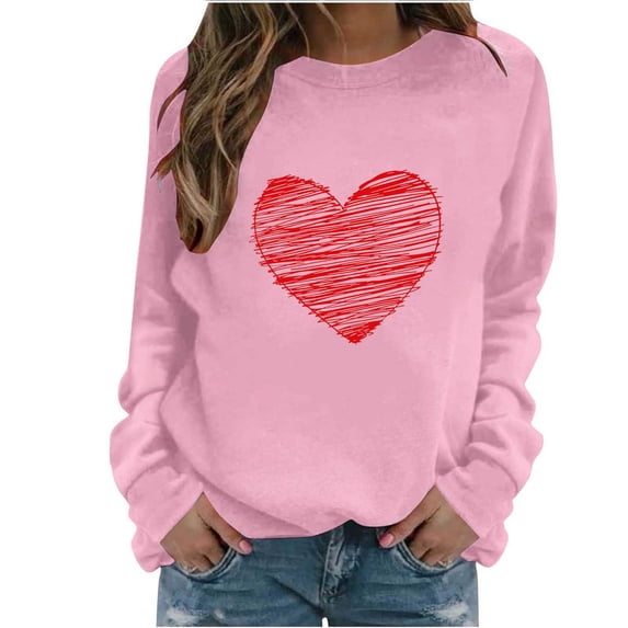 Tnhcen Women's Valentine's Day Graphic Sweatshirt Long Sleeve Crew Neck Casual Plus Size S - 2XL Tops Soft Heart Print Women's Tops