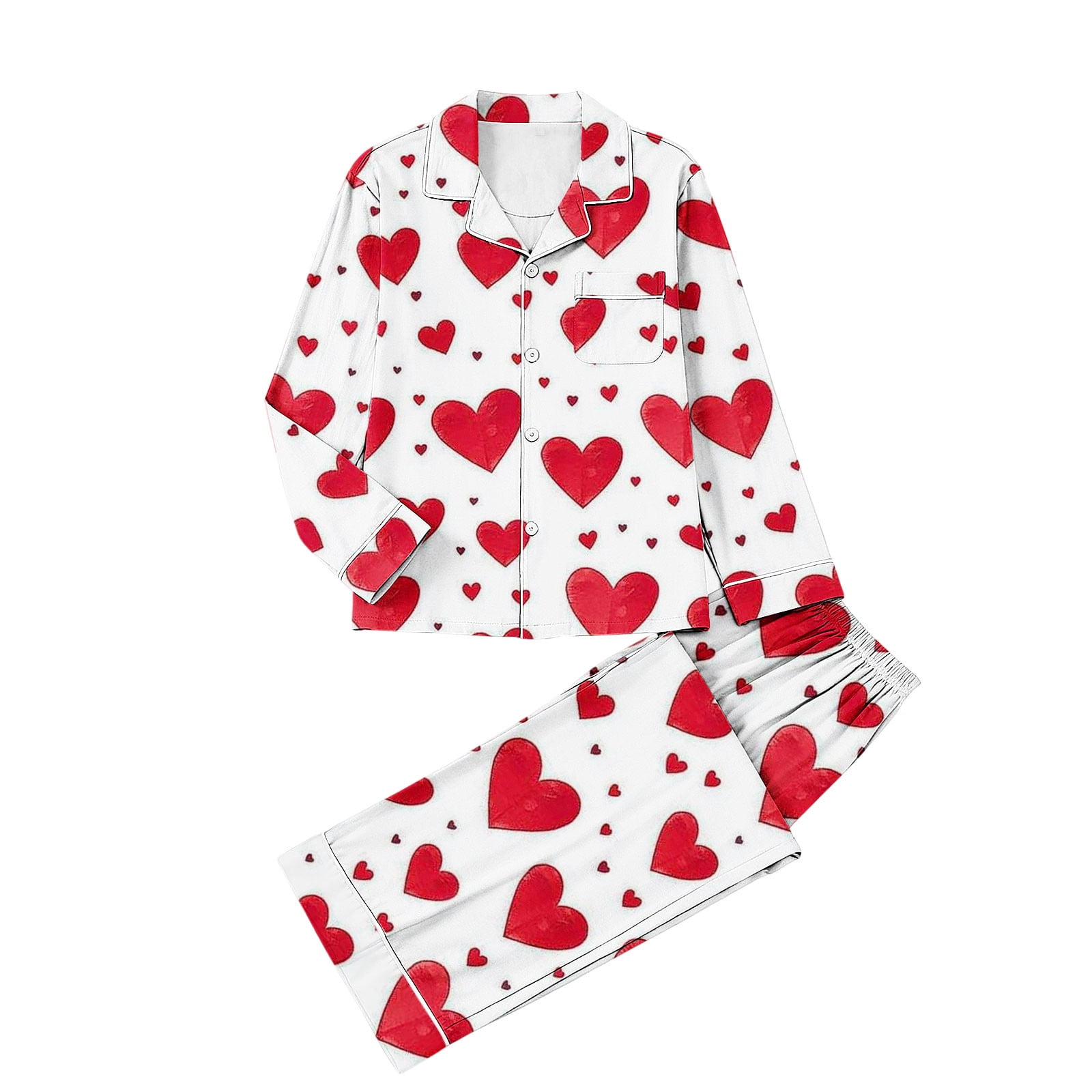 Tnhcen Women's Valentine's Day Pajama Set Heart Print Long Sleeve