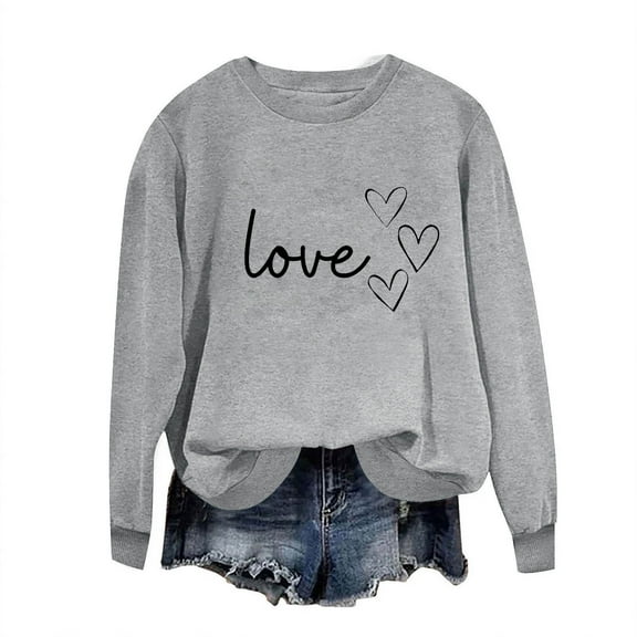 Tnhcen Women's Valentine's Day Sweatshirt Love Graphic Print Long Sleeve Elastic Cuff Crewneck 100% Polyester Casual Top XS - XL