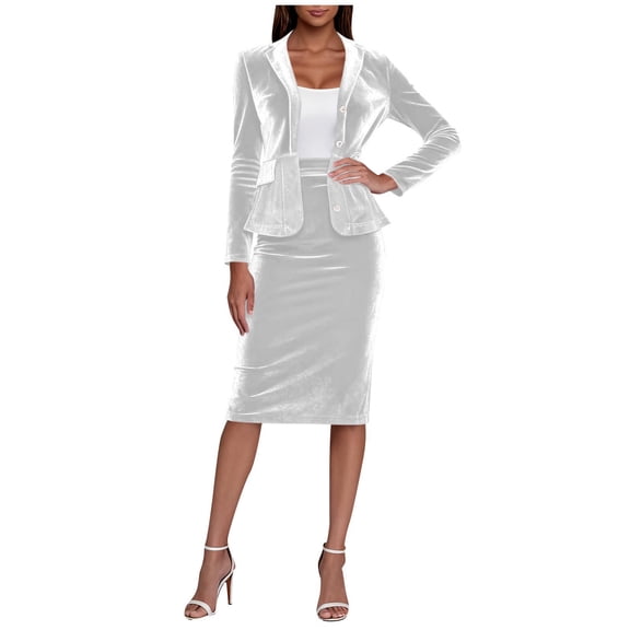 Tnhcen Women's Velour Suit 2 - Piece Set S - 2XL Long Sleeve Button Front Blazer with Zipper Velvet Blouse Velvet Women's Blazer & Skirt Set