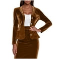 thumbnail image 1 of Tnhcen Women's Velvet Blazer Faux Pocket Button Front Long Sleeve Turn - down Collar Suit Jacket Casual Blazers 100% Polyester Fashion Tops Outwear S - 2XL, 1 of 7