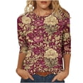 thumbnail image 1 of Tnhcen Women's Vintage Floral Print Oversized 3/4 Sleeve Round Neck T-Shirts - Retro Casual Shirts S-5XL, 1 of 5