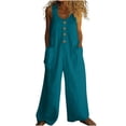 thumbnail image 1 of Tnhcen Women's Vintage Shrunk Cotton Linen Blend Sleeveless Jumpsuit Loose - fit Wide - leg Casual Buttons Romper with Pocket Stylish and Breathable Outfit S - 2XL, 1 of 7